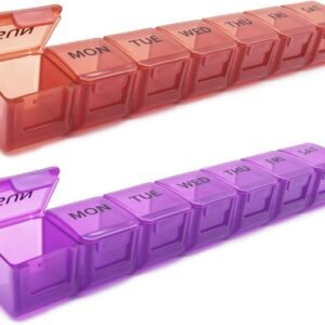 2 Pack Weekly Pill Organizer, Large 7 Day Pill Case, Daily Vitamin Case Medicine Box, AM/PM Pill Containers for Medicine Supplements Fish Oil (Red & Purple)